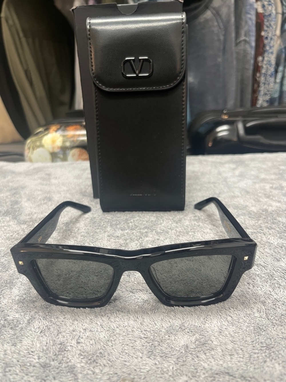 Valentino Men's Black Square Sunglasses with Black Case